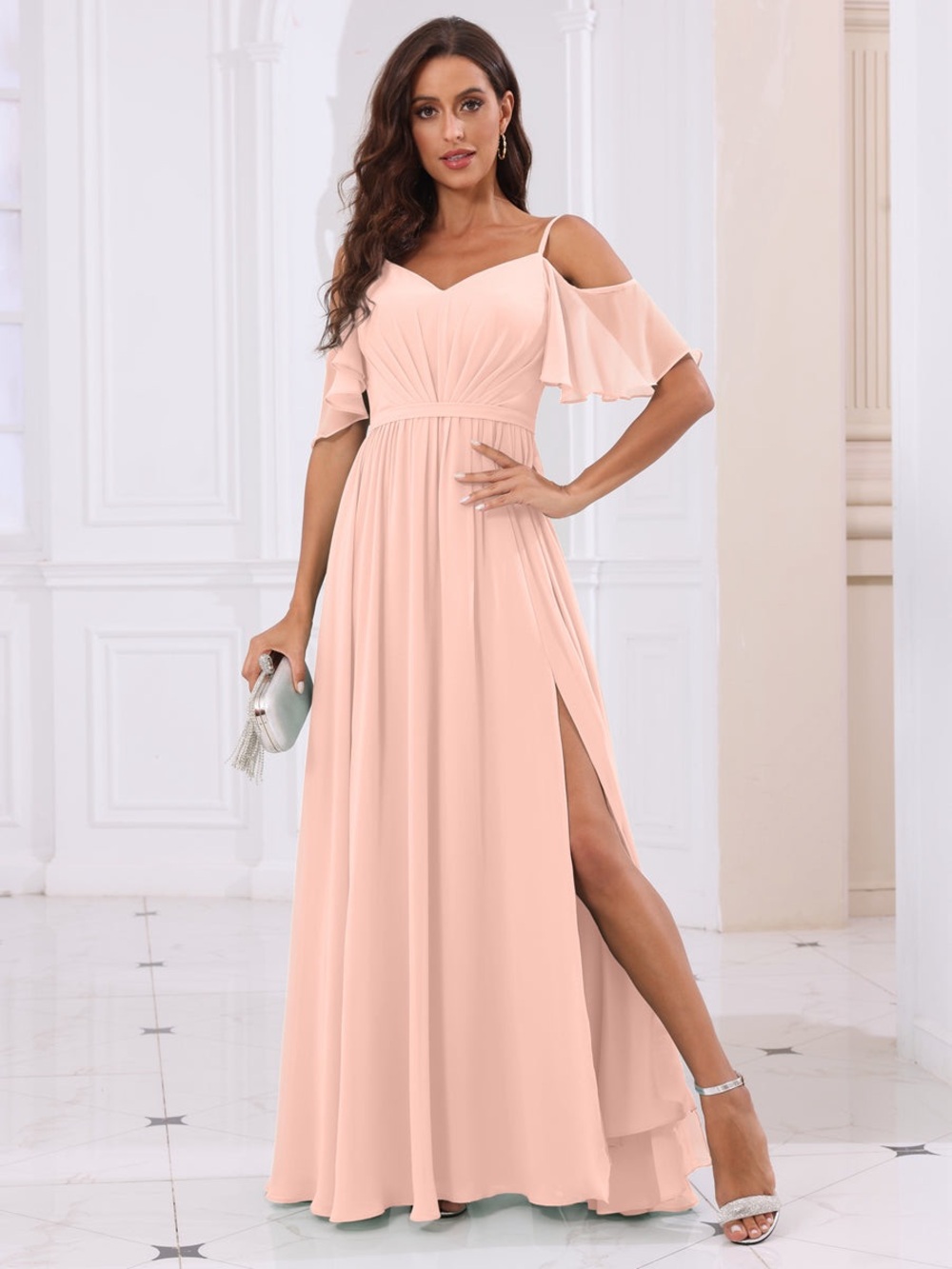 Lavetir A-Line/Princess Spaghetti Strap Long Dresses w/Split Side Pink Sz 16 NWT
